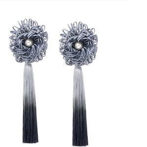 Chunky Flower With Tassel Long Drop Earrings
